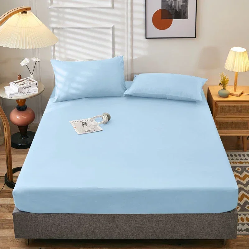 Solid Color Cotton Fitted Sheet with Elastic Bands Non Slip Adjustable Mattress Cover Colchas Para Cama 120/150/180cm