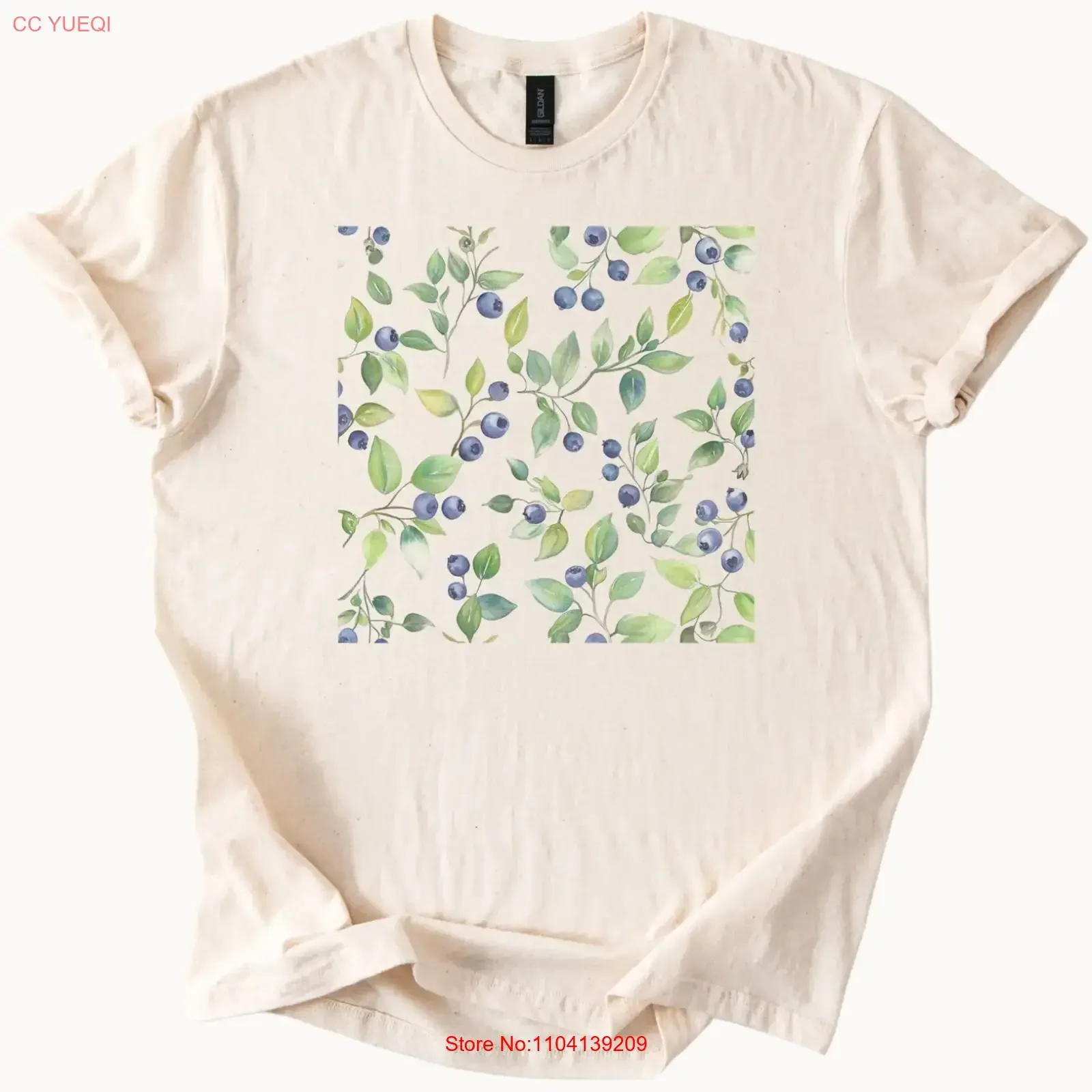 Camiseta con estampado de ramas de arándanos en acuarela, diseño vintage de hojas de frutas de la naturaleza, transpirable, elástica, estilo streetwear para hombre.