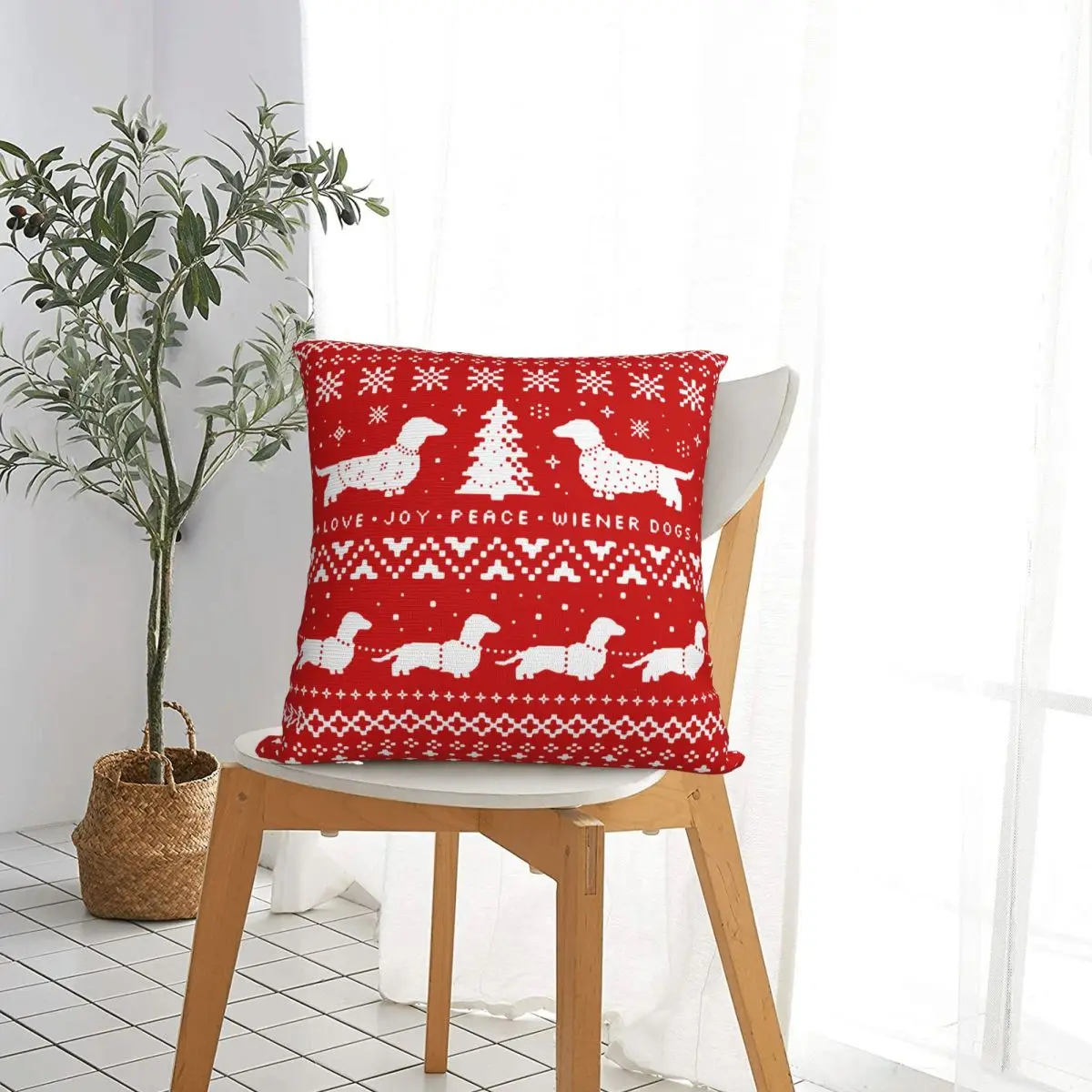 Dachshunds Christmas Pattern Pillow Covers Living Room Sausage Dog Lover Cushion Case Cute Home Decoration Pillowcase 45*45