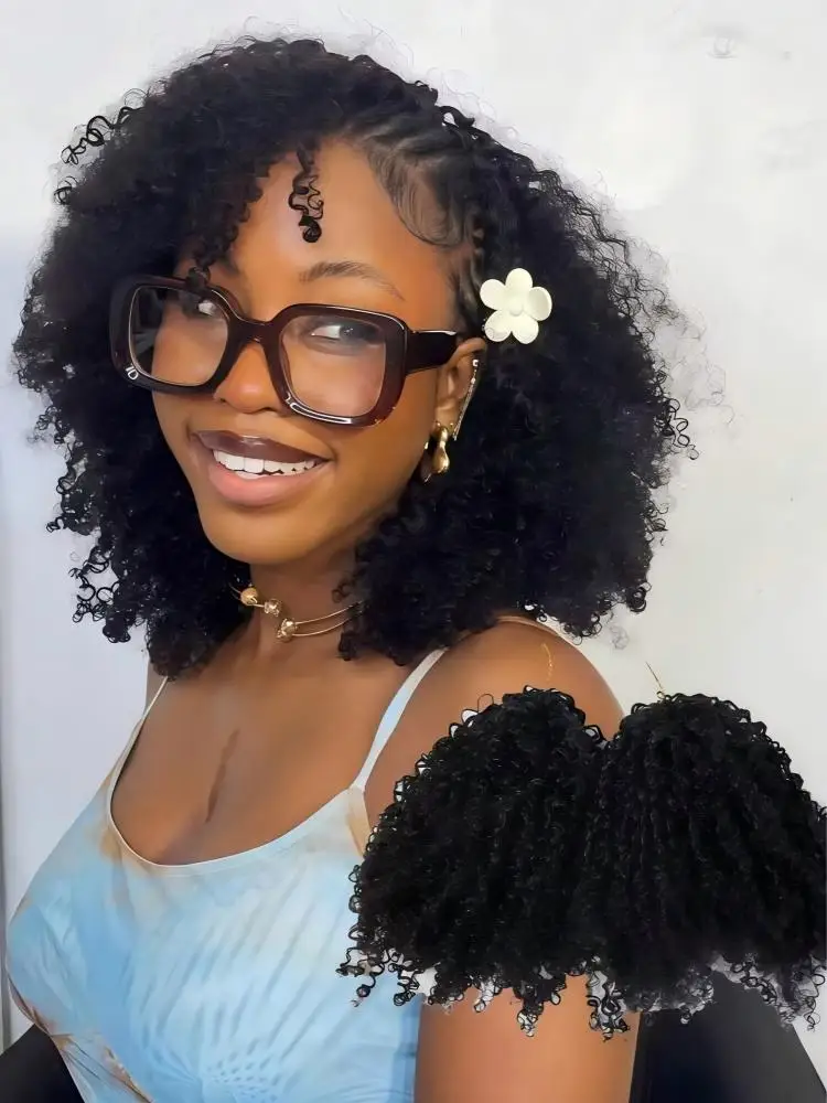 

Crochet Human Hair Kinky Curly 120G Knotless Pre-Separated Curly Hair Lightweight Reusable Virgin Hair Extensions Natural Black