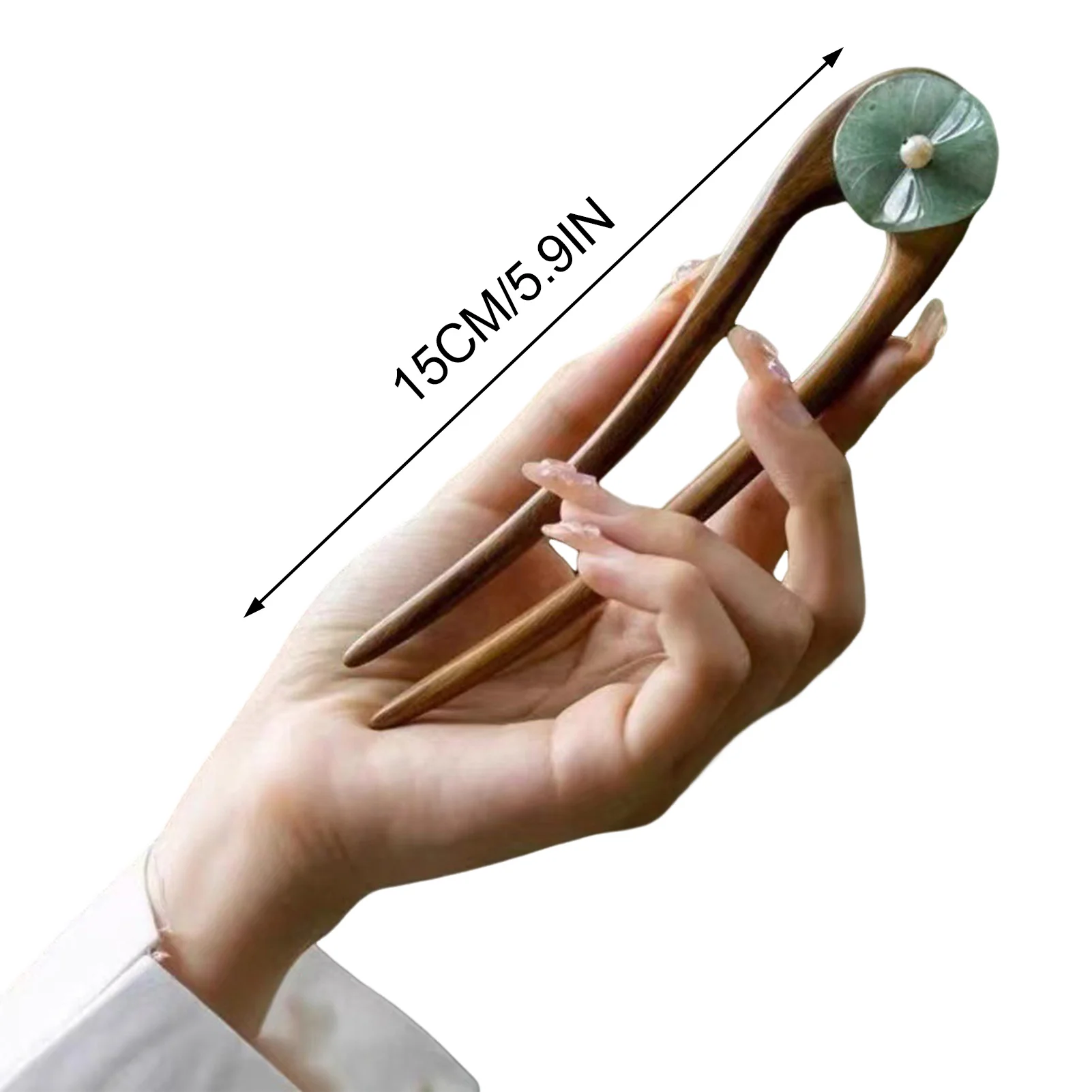 U Shape Simple Women\'s Hairpin New Chinese Style Jade Lotus Leaf Wooden Hair Stick Elegant Vintage Hanfu Hair Accessories