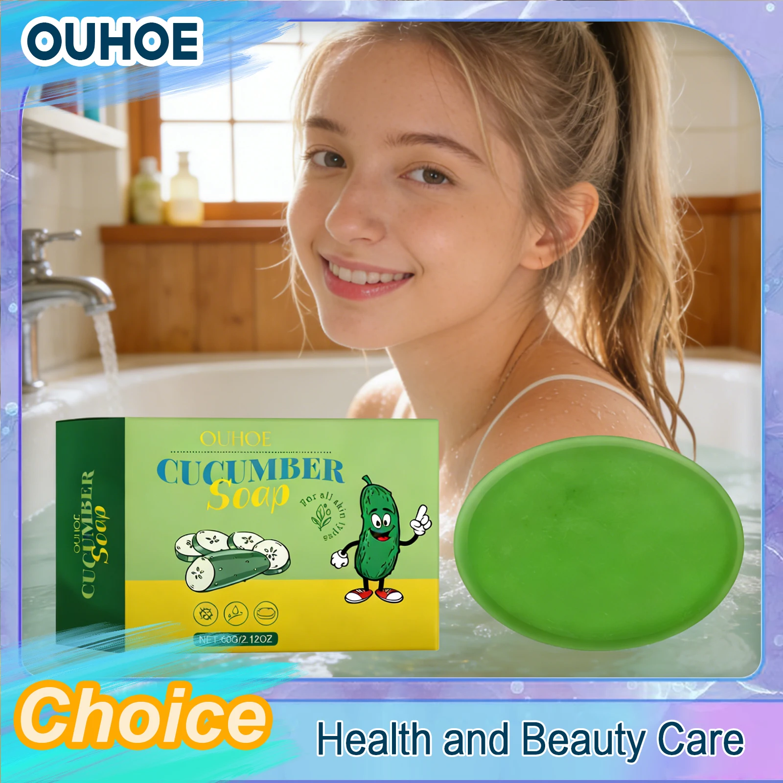 Cucumber Soap Handmade Oil Control Removing Acne Dirt Improving Skin Luster Refreshing Nourishing Bath Wash Face Body Cleansing