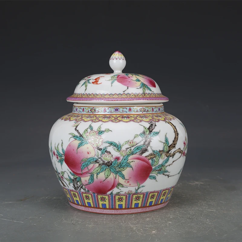 Qing Qianlong Porcelain Pastel Longevity Peach Pattern Tea Pot Storage Tank Antique Porcelain Collection