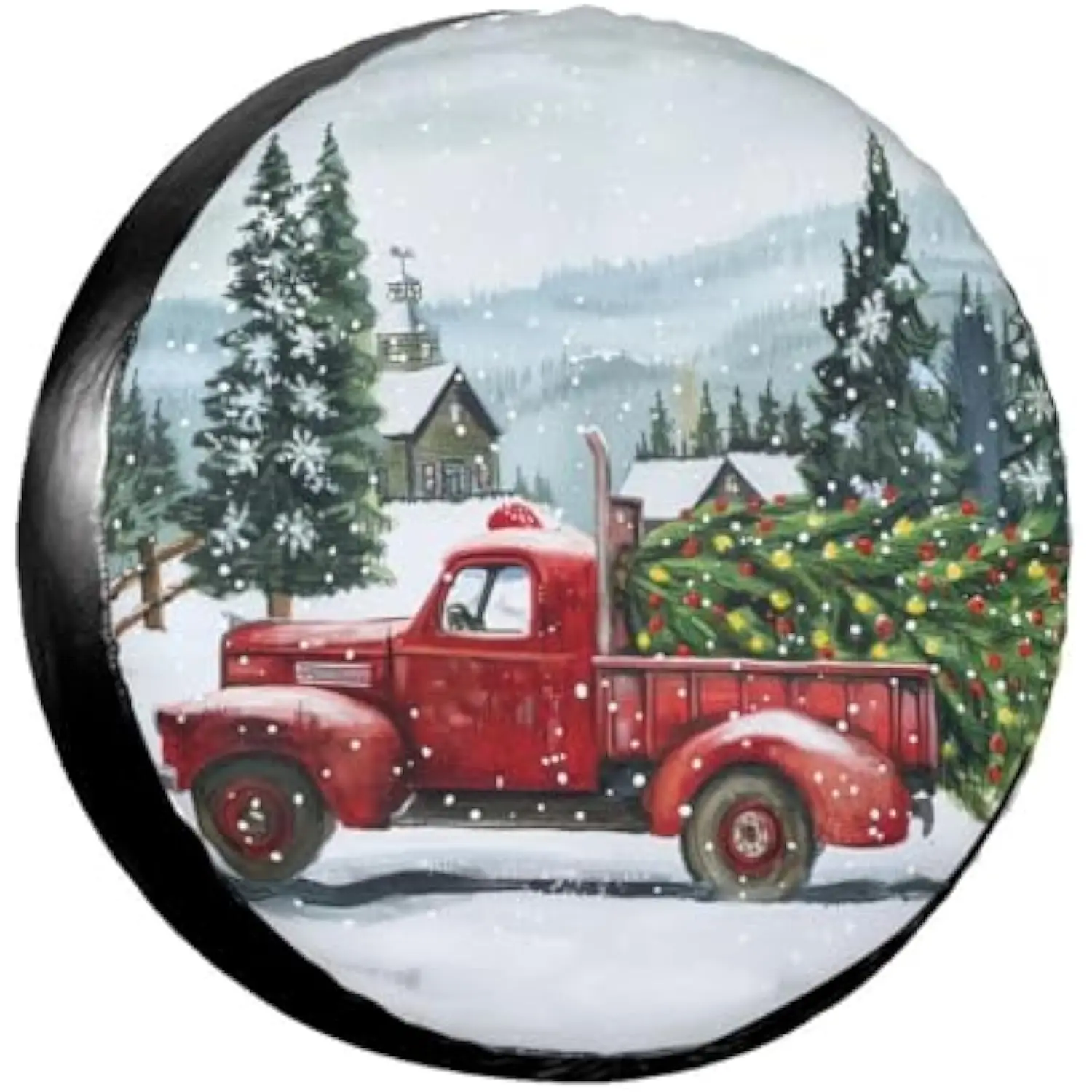 

Vintage Red Truck Christmas Tree Spare Tire Cover Waterproof Universal Fit for RV SUV Camper Trailer