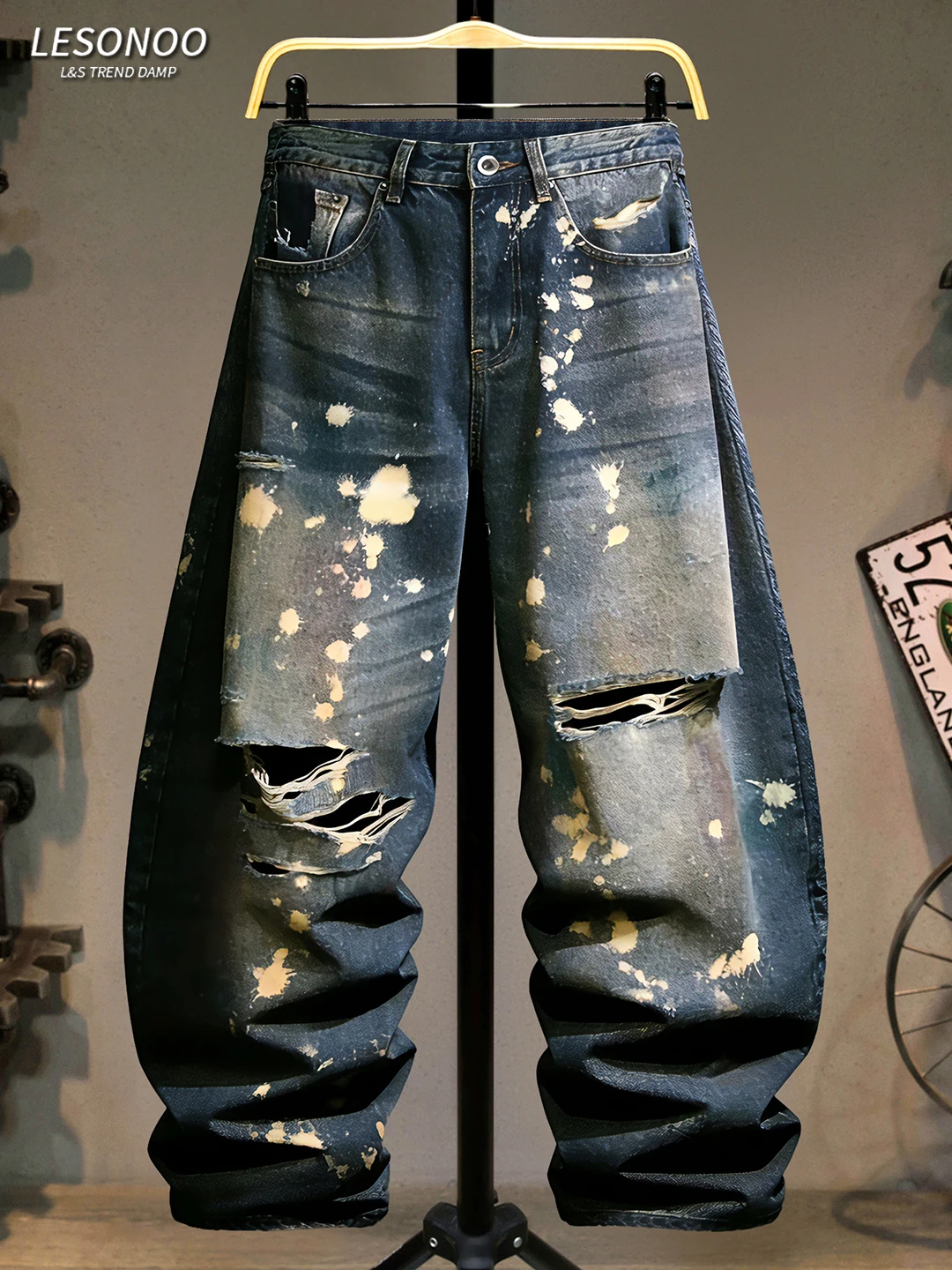 

2026 New fiti Waed Men's Jeans Trendy Street Sle Loose Knife Pants Casual Straight Leg Cotton Polyester Blend