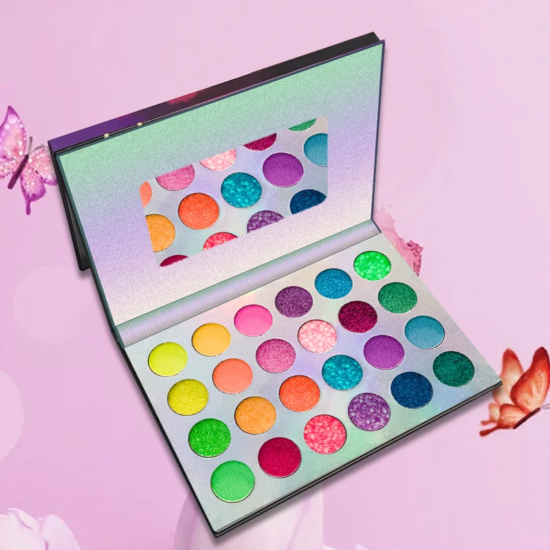 24-Color Fluorescent Eyeshadow Palette-Sparkling Eye Makeup Kit for Club & Nightlife Looks,Long-Lasting Highlighters Makeup