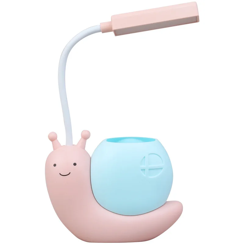 Multi-Functional LED Desk Lamp Student Learning with Pen Holder Night Light Snail Shape USB Rechargeable Bendable Cute Kids Lamp