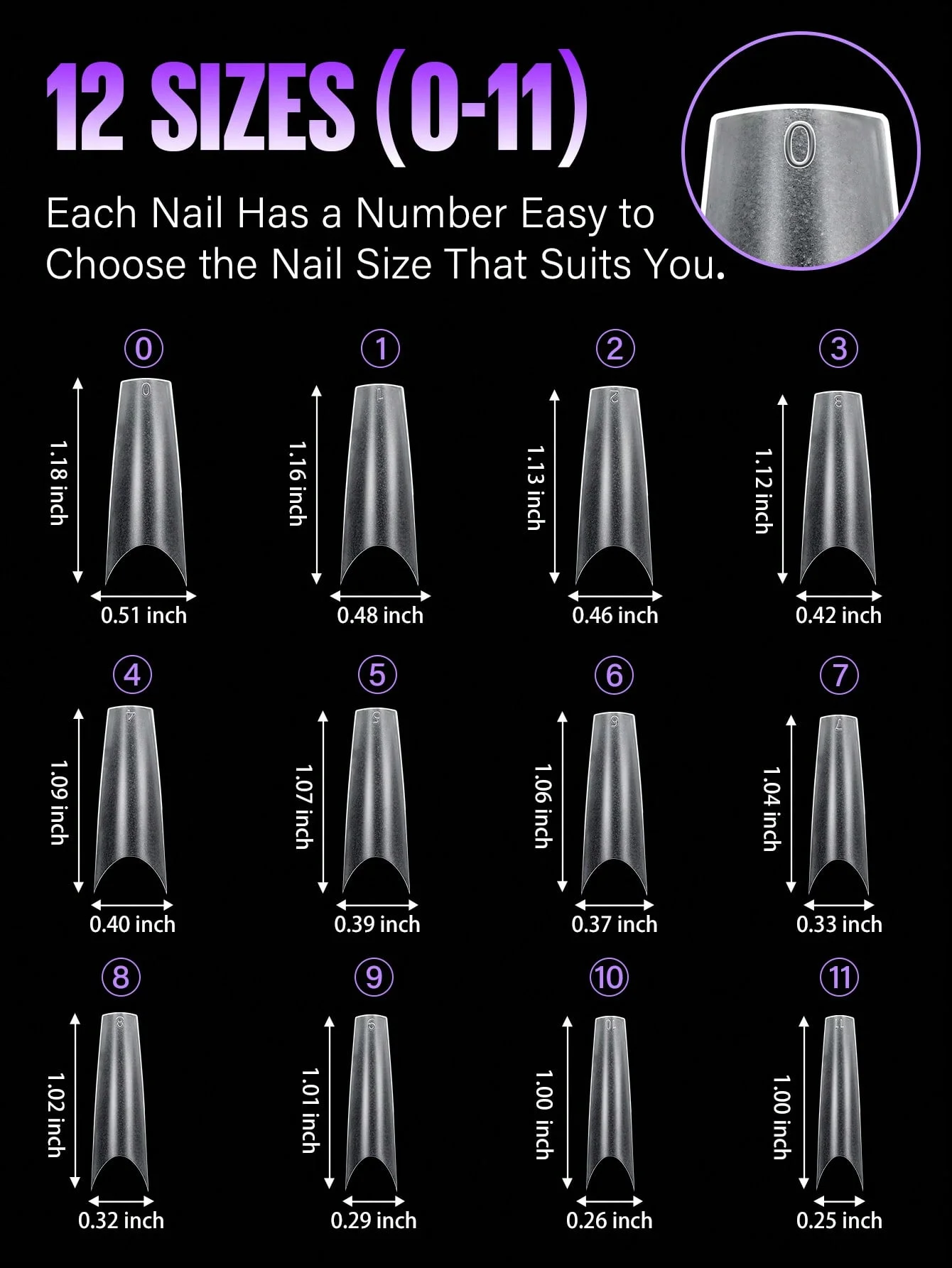 180 Extreme Coffin Shaped Fake Nails, 12 Sizes of Semi Capped Acrylic Nail Tips, Used for Nail Coverage Extension or Pressing Na