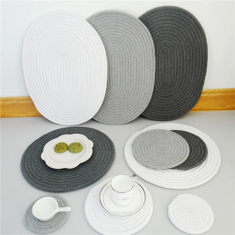 

Grey Handwoven Coasters Cotton Rope Braided Placemats Cup Pad Table Decor Heat Resistant Table Mat Cup