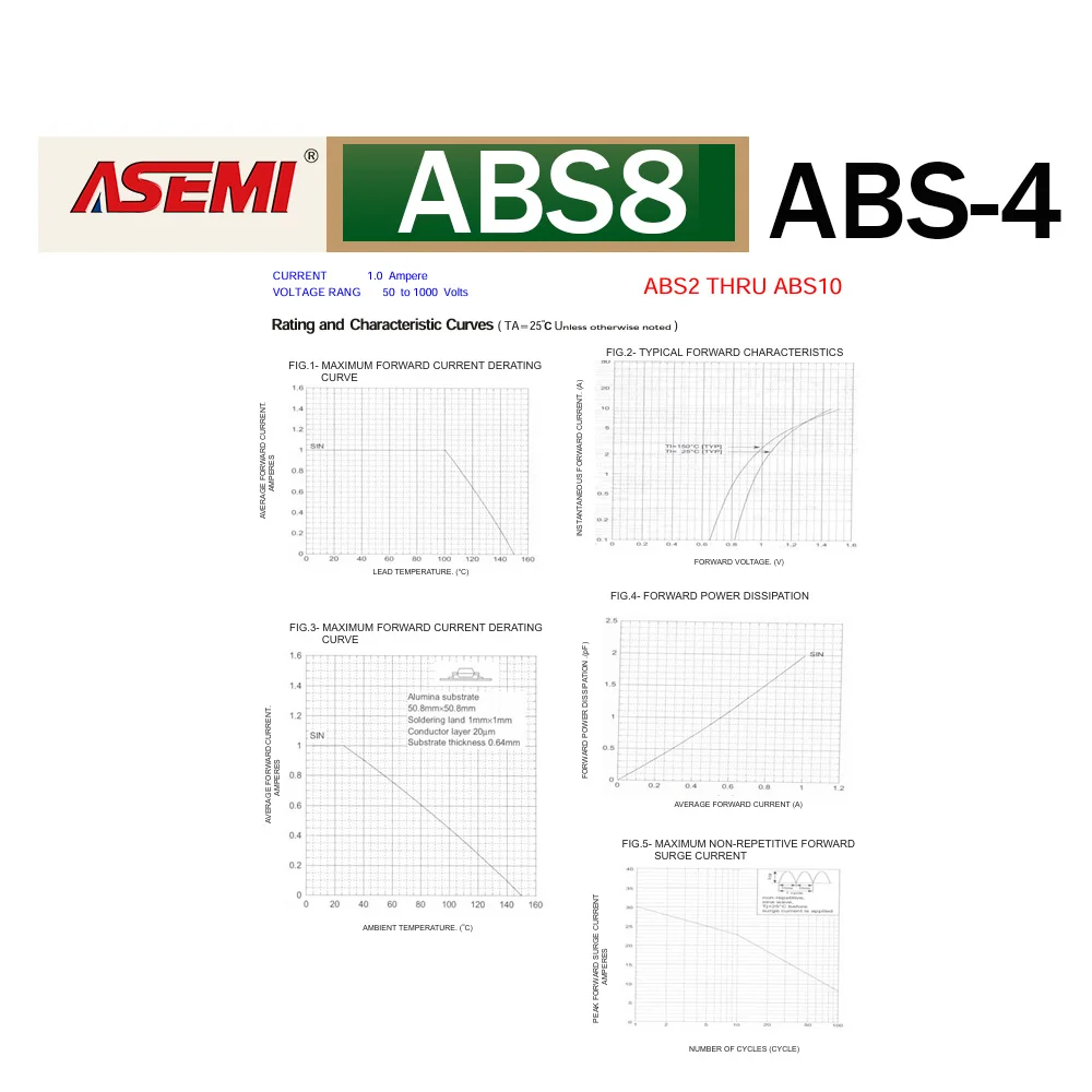 ABS8 1A SMD Bridge Rectifier 800V ASEMI Single Phase Full Wave Diode Rectifier for Power Supply