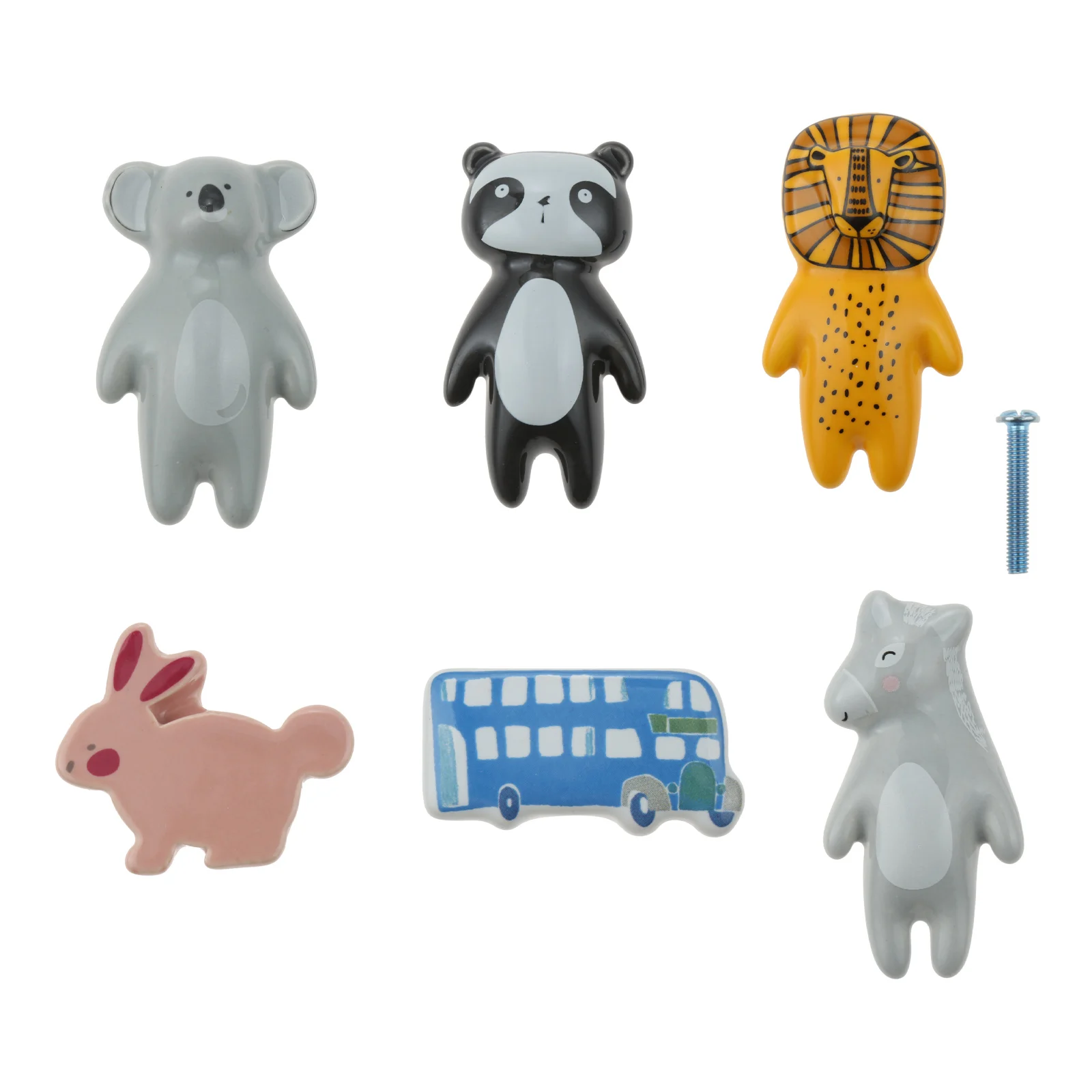 1pc Cartoon Ceramic Handle w/screw Cute Animal Panda Koala Bear Rabbit Lion Horse Bus Pull Knob Decor Kids Room Cabinet Drawer