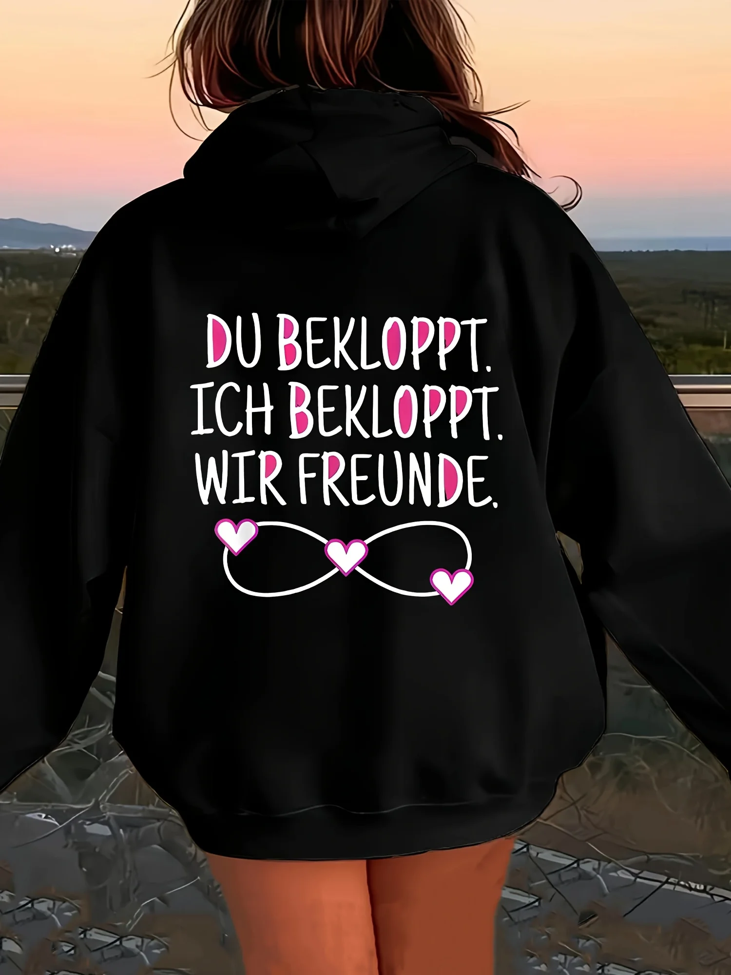 

Немецкая толстовка с капюшоном в форме сердца и розового цвета — со слоганом «Du Bekommst»), Belg Bekomme Brug Mit Dir»