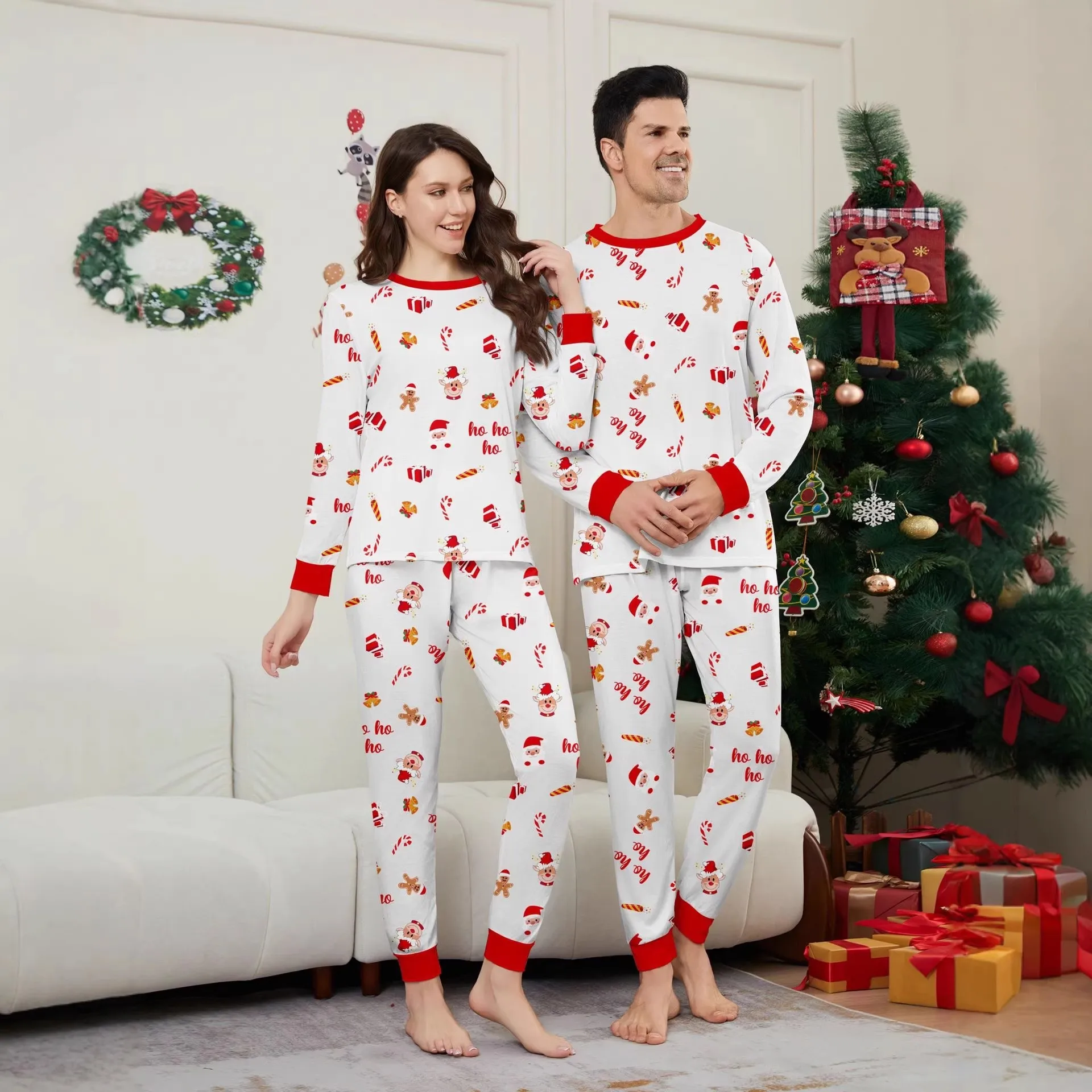 New Christmas Matching Family Pajamas Set All Over Print Mother Father Kids Pyjamas Soft 2 Pcs Suit Sleepwear Xmas Holiday Look