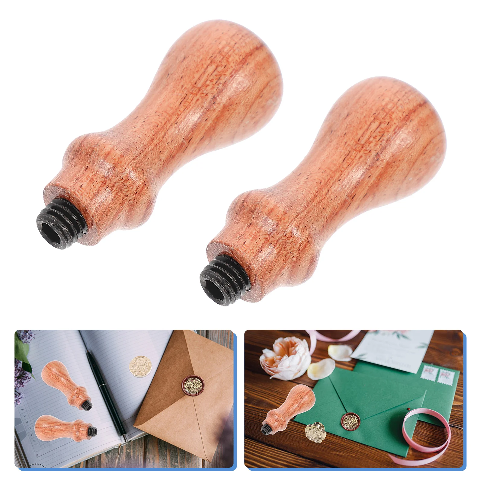 

2 Pcs Handle DIY Stamp Stamper Wax Seal Stamps Envelope Wood Scrapbooking