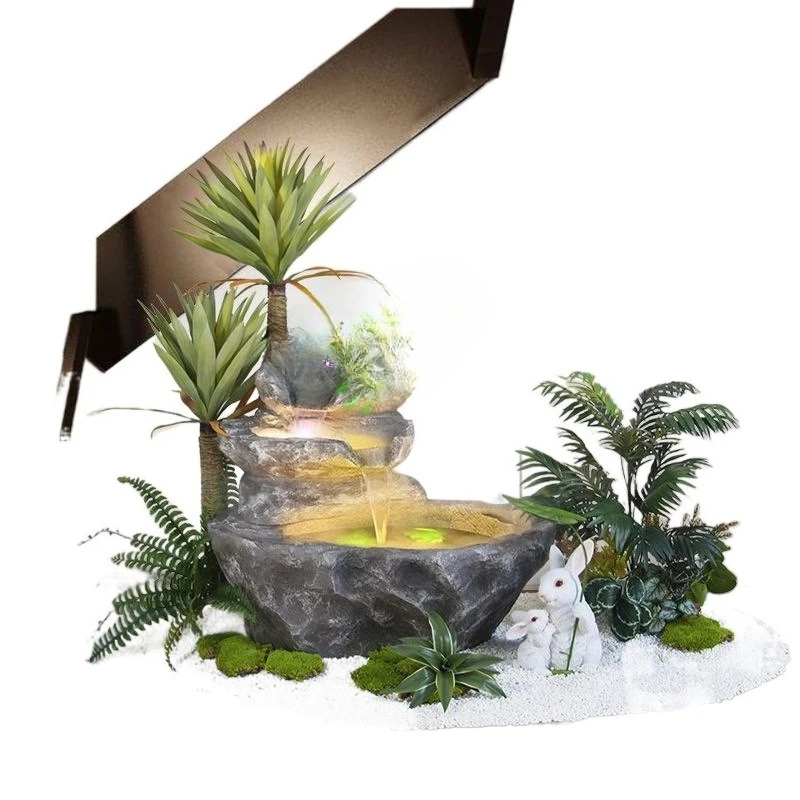 Landscape plants Indoor water fountain Fish pond Landscape ornaments Self-circulation Internet celebrity Modern living room