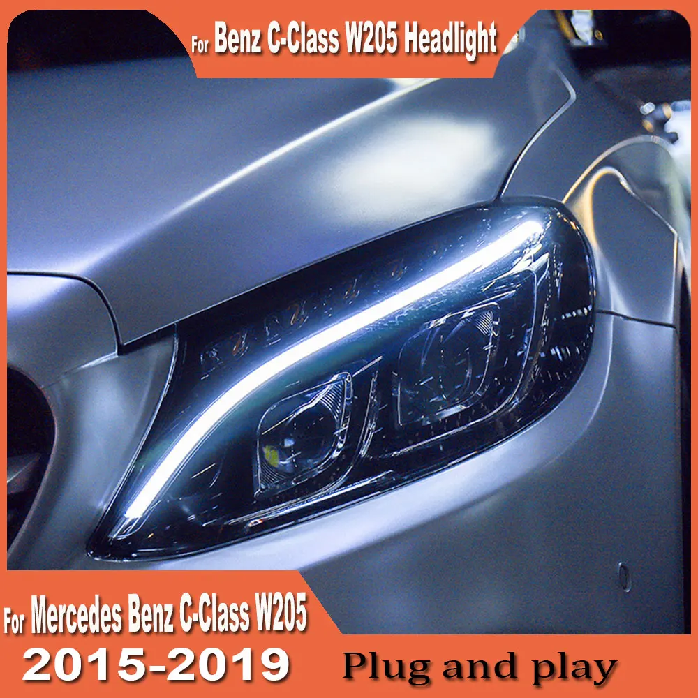 LED Head Lamp for Benz C-Class W205 LED 2015-2019 Headlights C200 C260 C300 DRL Turn Signal High Beam Angel Eye Projector Lens