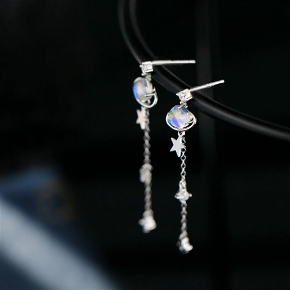 Koreanische Exquisite Planet Mond Schmetterling Quaste Ohrringe für Frauen Funkelnden Kristall Asymmetrische Tropfen Ohrringe Mädchen Partei Schmuck – Detail 15