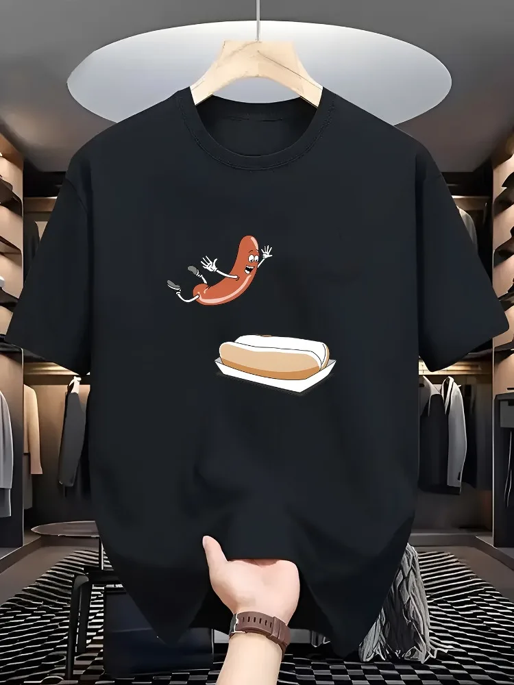 

Fashionable Simple Casual Versatile Street Women's Cartoon T-shirt Bread Ham Letter Printed Short Sleeved Round Neck T-shirt