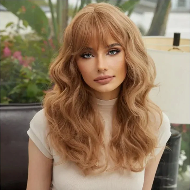 

Synthetic Lace Front Wig Dark Brown Middle Part Wig Blonde Highlight Hairline Dark Root Wig Body Wave Medium High Quality Wig
