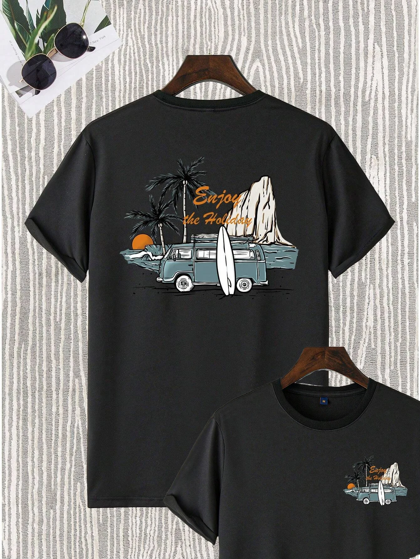 

Palm Tree Car Men Cotton T-shirt Luxury Brand Fashion Top Casual Short Sleeve Streetwear Classic Print New Arrival Tee