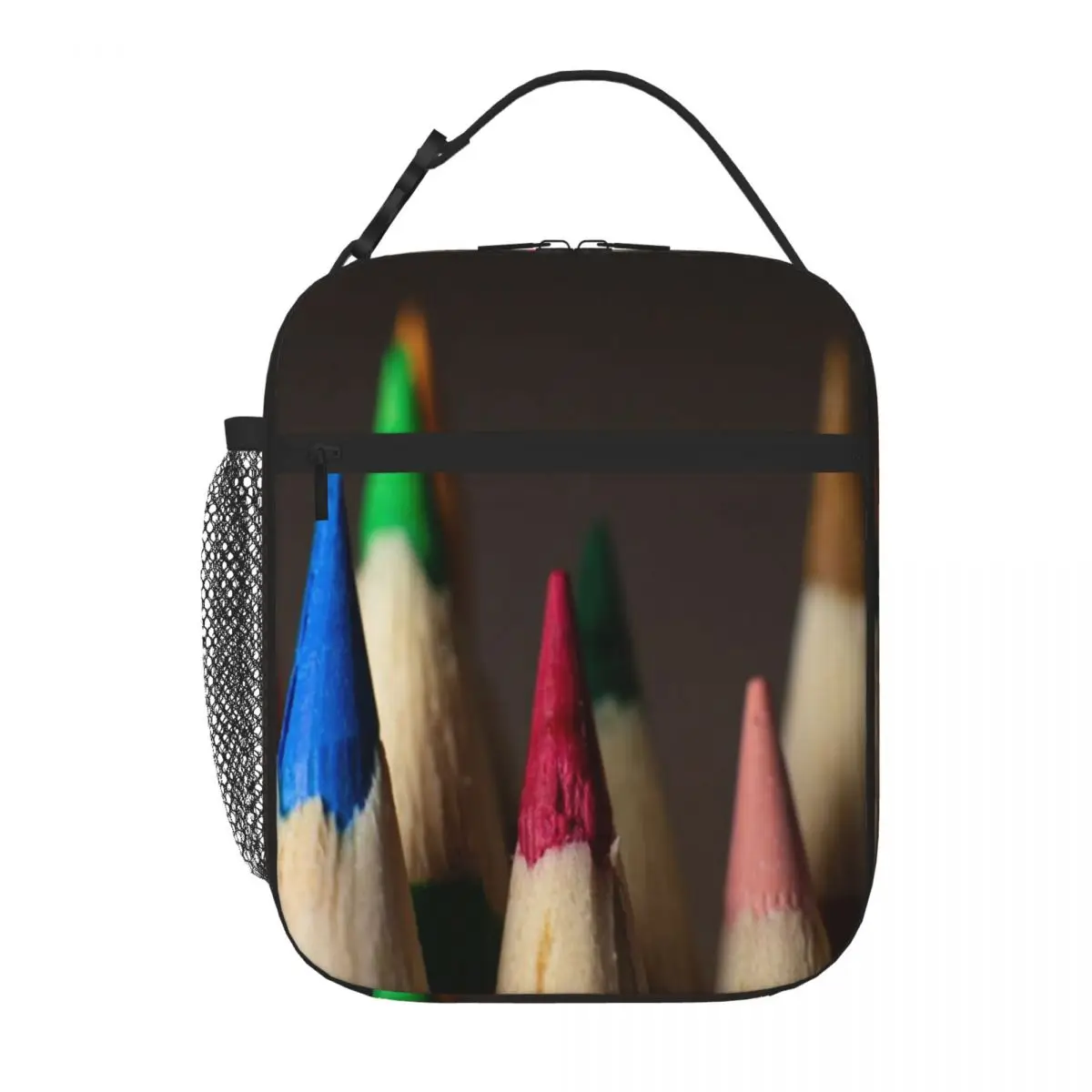 Bestselling Colored Pencils With Peaks Pointing Upwards Shoulder Style Lunch Carrier Desk Dining Cooler Lunch Bag