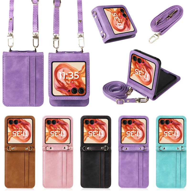 

Leather Card Slot Phone Case for Motorola Moto Razr 50 Ultra Hard PC Protective Cover For Moto Razr 50 Slim Phone Case