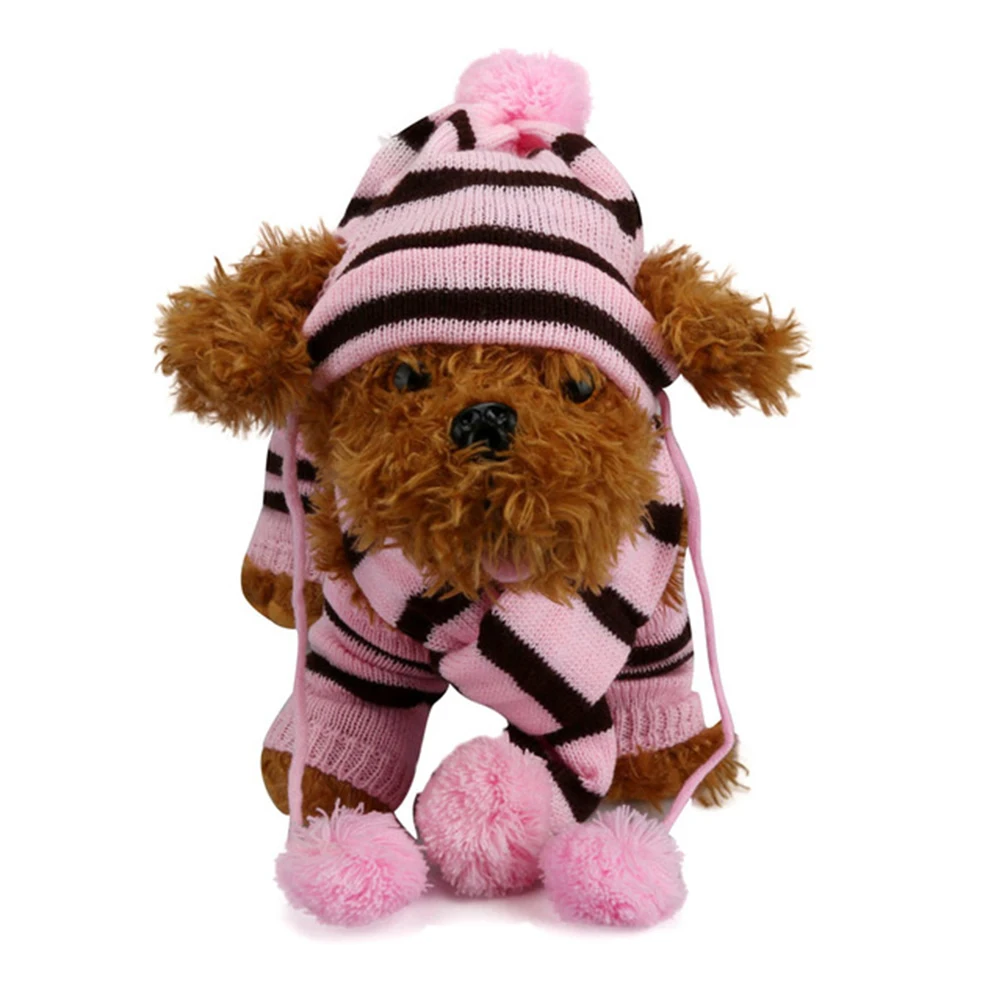 

1 Set Knitted Dog Scarf Hat Set Warm Costume Pet Festival Stripe Clothes Winter Accessories Cosplay Party Photo Shoot Xxs Pink