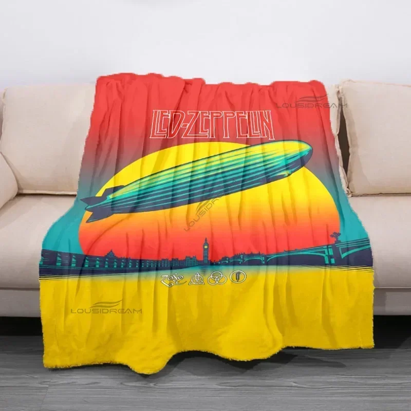 Vintage Band Airship Pattern Blanket Rock Bank Flannel Blanket Comfortable Lazy Sofa Blanket Super Soft Bed Sheet Mattress