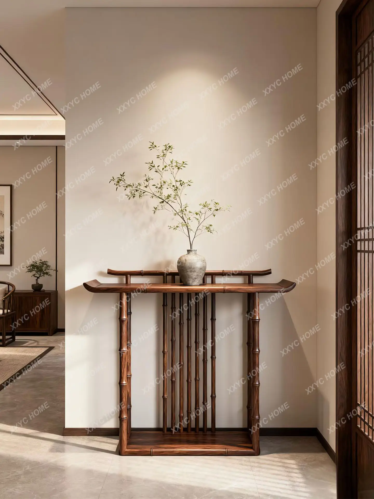 

New chinoiserie north american black walnut bamboo console table song style aesthetic normcore console cabinet solid wood raised