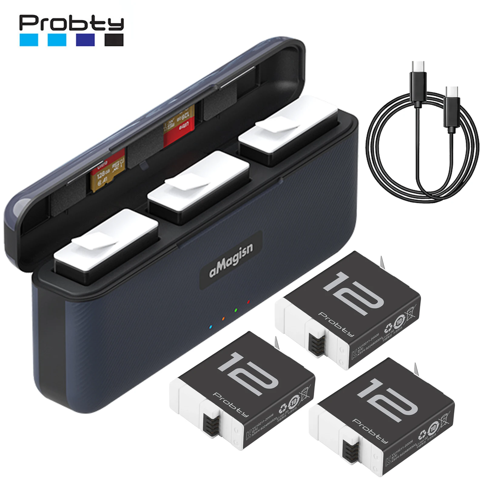 Probty  1850 mAh Endurence Battery For GoPro Hero 12 11 10 9 Gopro Accessories With Battery Box For GoPro 9 10 11 Black