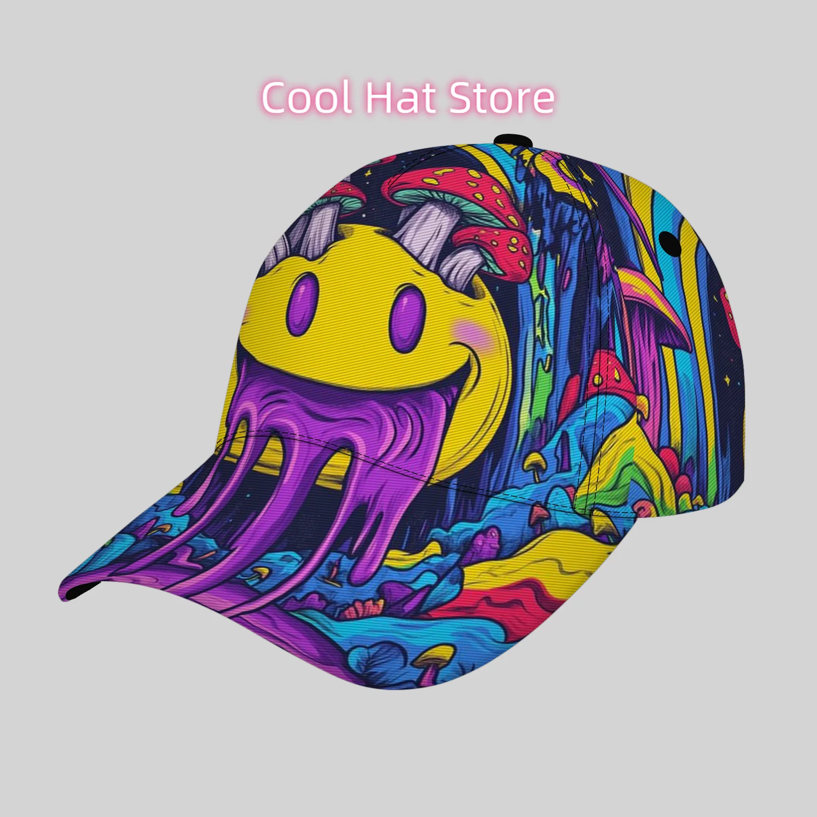 Retro 60s 70s Psychedelic Pop Art Cap with Neon Colors - UPF Adjustable Snapback Hat Suitable for Men &, Lightweight Unisex One-