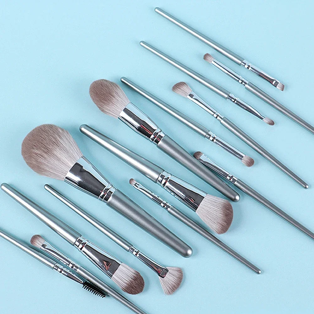 1 conjunto de 14 pincéis de maquiagem cabelo macio sombra de olho em pó blush rosto reparação nariz sombra maquiagem artista conjunto completo de ferramentas