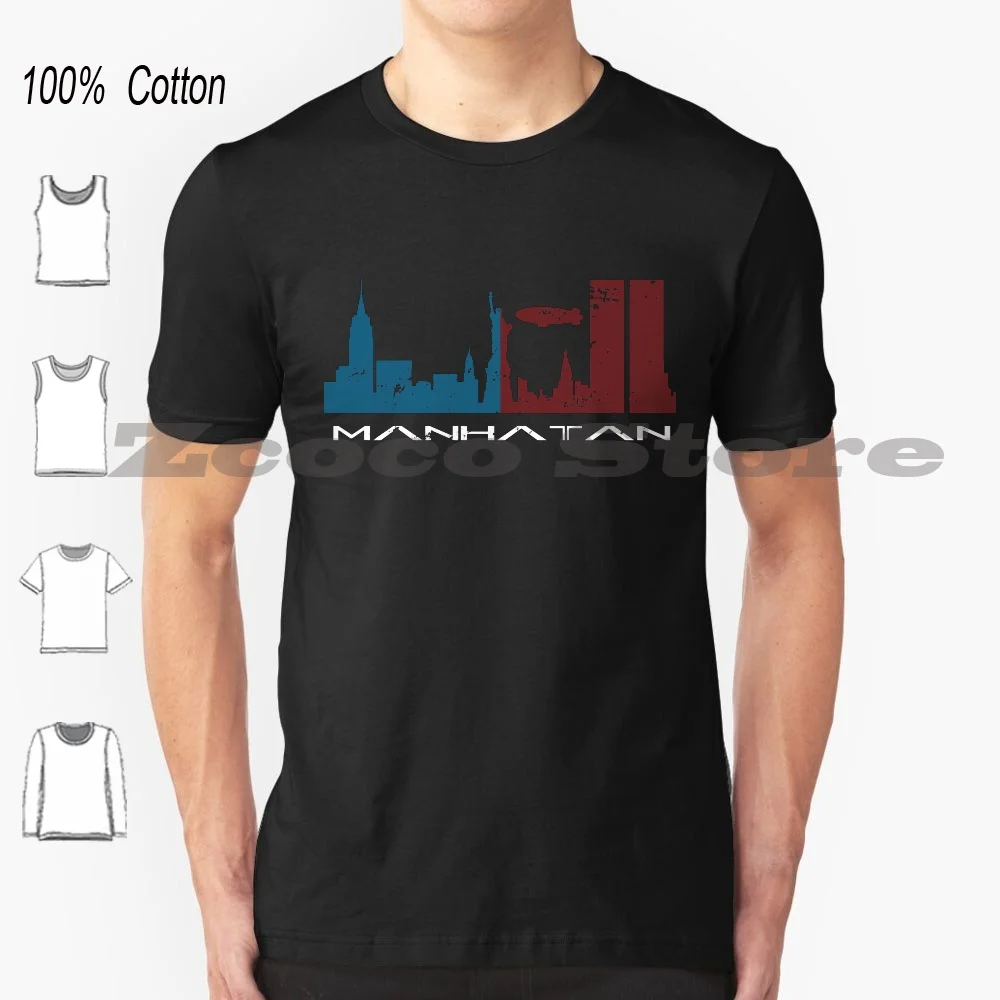 Manhatan-Fringe Themed 100% Cotton Men And Women Soft Fashion T-Shirt Manhatan New York Towers Statue Of Liberty Manhattan