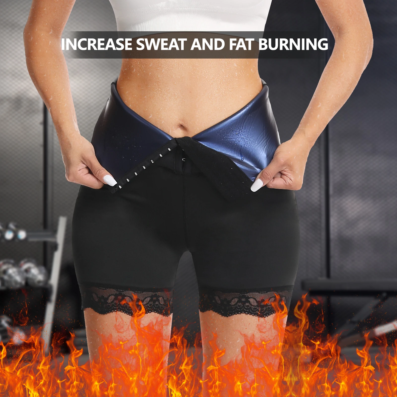 Women's lace saunas sports and fitness shorts, breasted shapewear pants