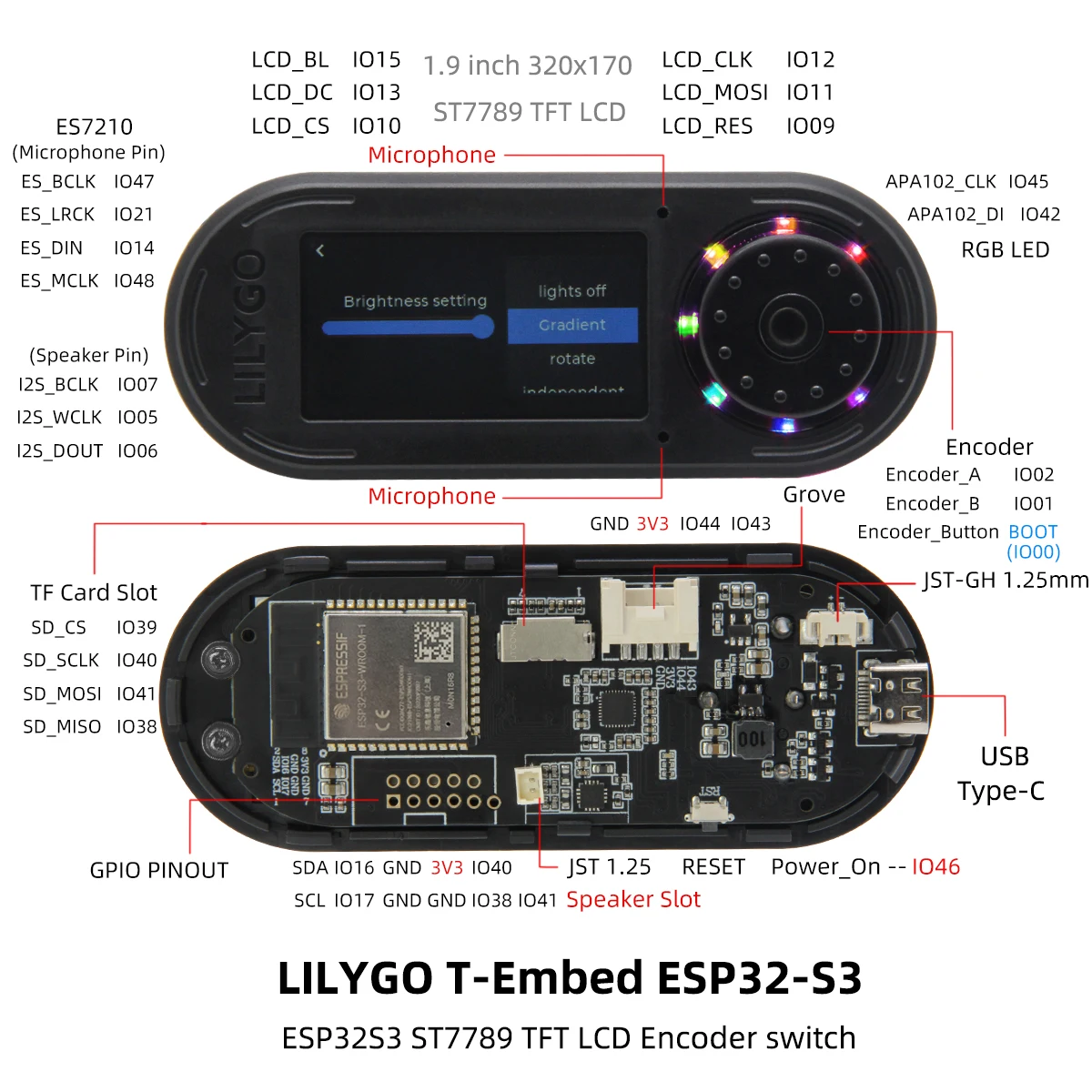 T-Embed ESP32-S3 Custom Control Panel Macro Knob Embeddable Development Board With 1.9inch LCD Display Screen 16MB Flash Dropshi