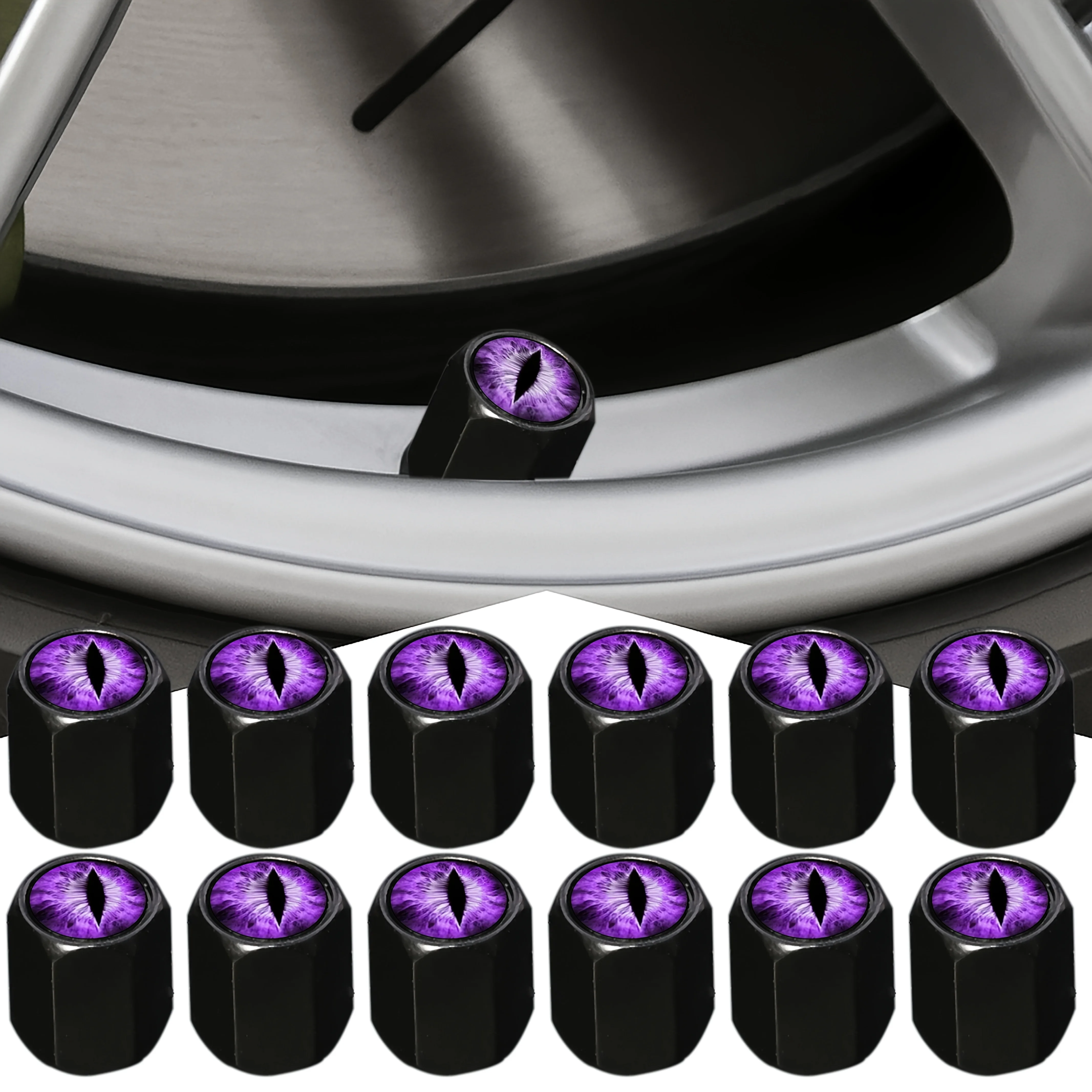 

12Pcs Metal Purple Gothic Monster Dragon Eye Valve Stem Caps for Car SUV Truck Motorcycle Bike Car Accessories