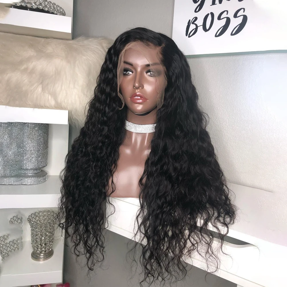 

Curly Deep Lace Front Wig For Women Synthetic Lace Frontal Wigs Preplucked with Baby Hair 180 Density Glueless Natural Black