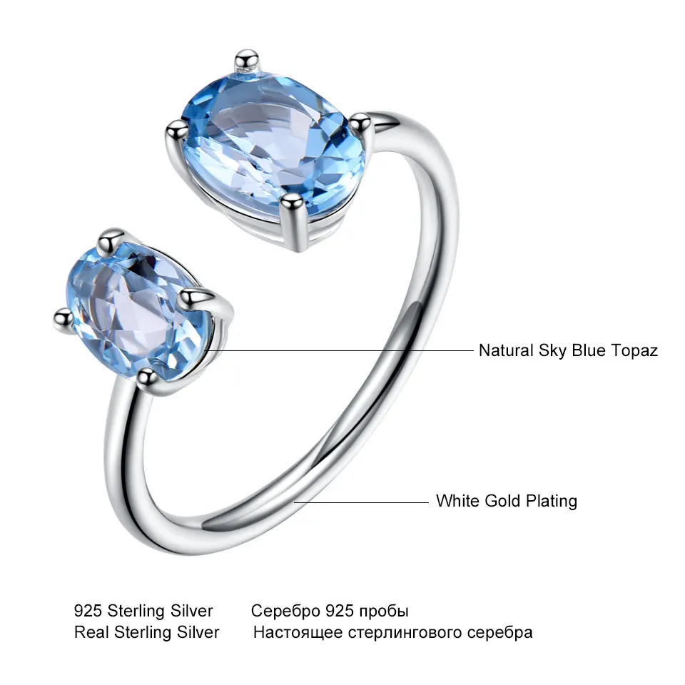 Blue Sky Topaz Ring Oval Opening Rings for Women 925 Sterling Silver Ring Birthday Gift New 2025