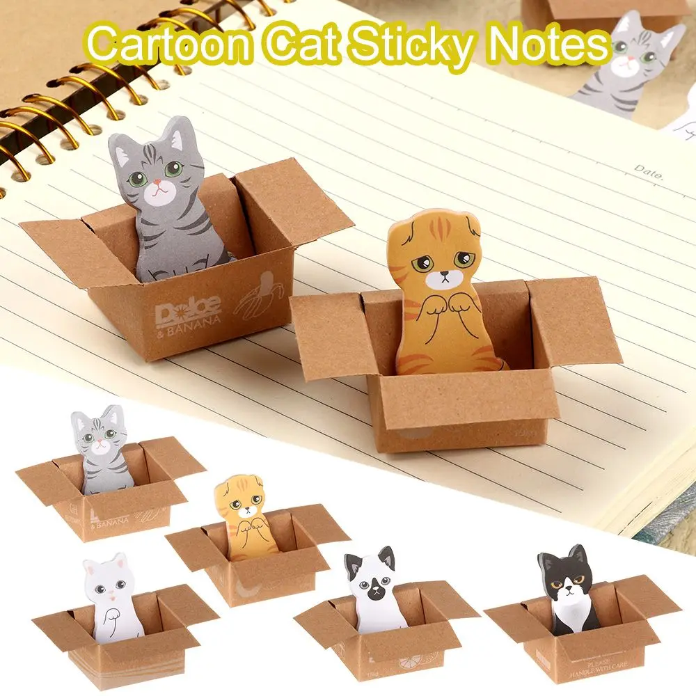 Creative Cartoon Cat Sticky Notes Self-adhesive Stationery Stickers Funny Bookmark Kitten In Box Memo Pad Scrapbooking Decor