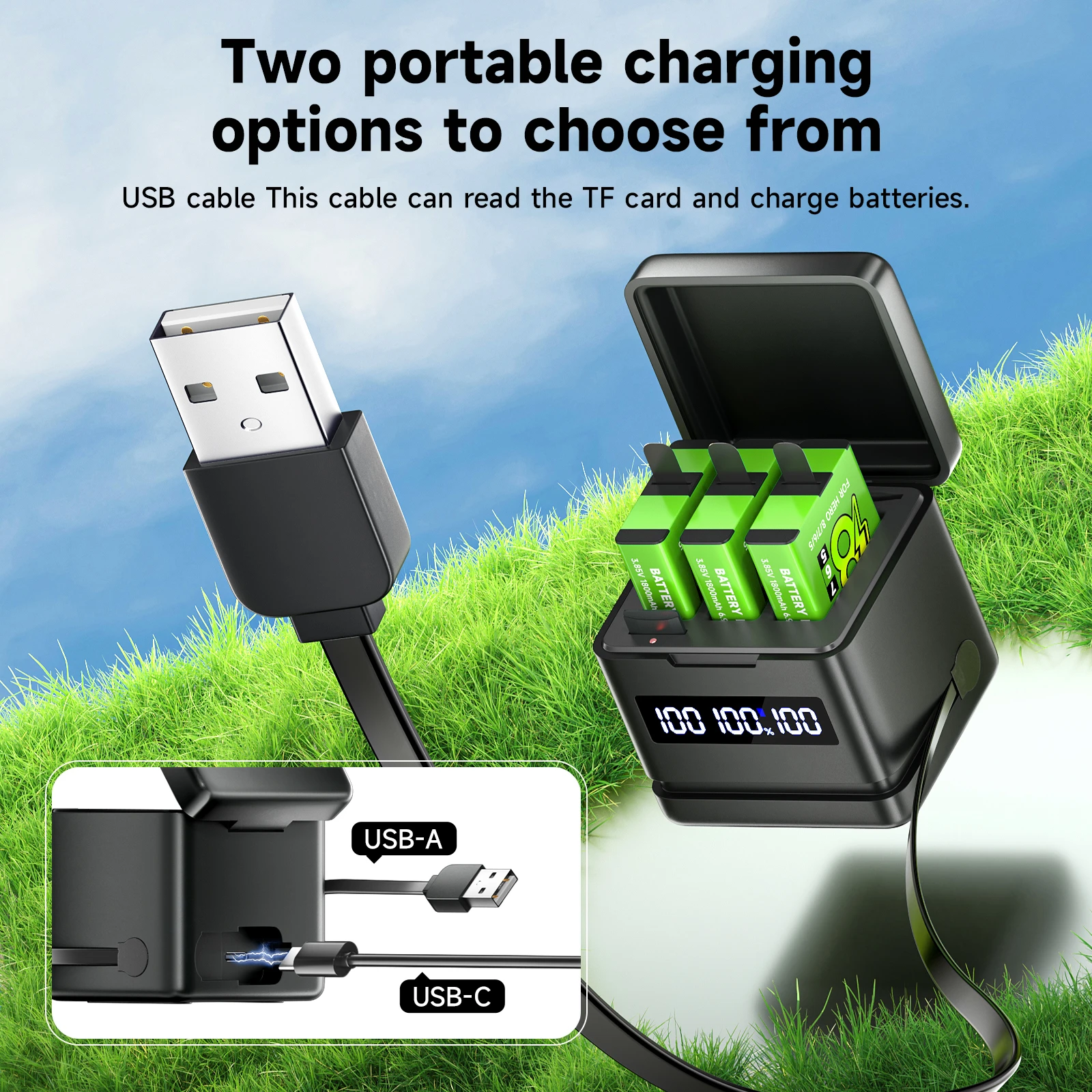 PALO 1800mAh Battery For GoPro Hero 5 6 7 8 Battery with 3-Slots Storage Box LCD Charger For Go Pro 8/7/6/5 Sport Camera