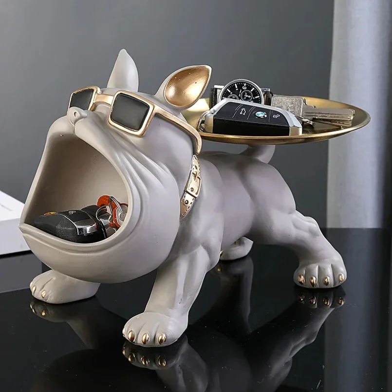 

30cm/11.8inch Home Decor Bulldog Figurine Dog Statue Key Storage Box Animal Ornament Resin Craft Art Figurine Puppy Sculpture