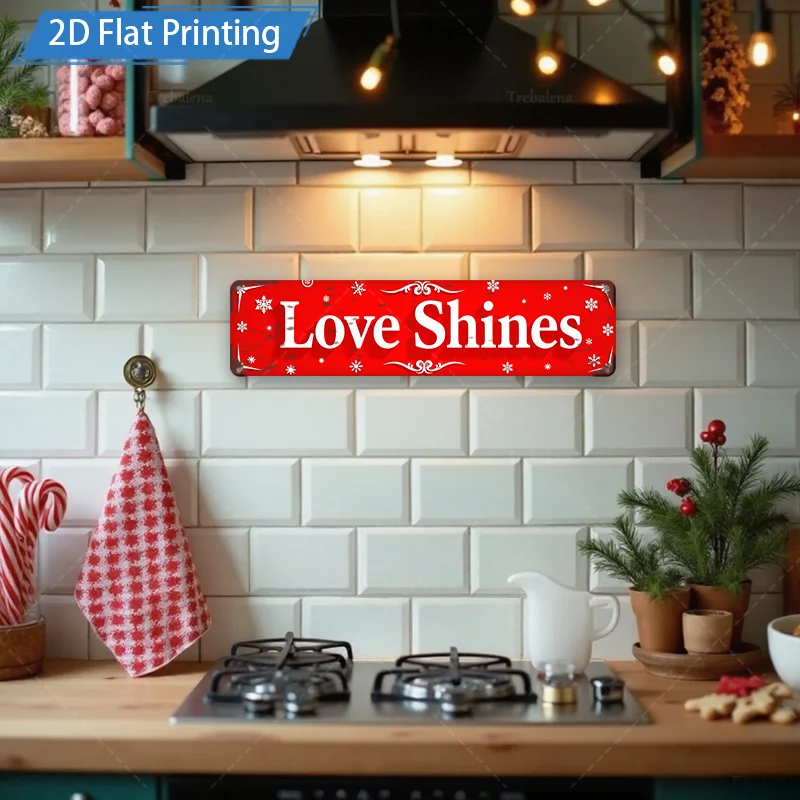 [2D FLAT] 1 قطعة علامة معدنية، 8 × 12 بوصة عيد الميلاد الحب يلمع علامة معدنية جدار ديكور فني