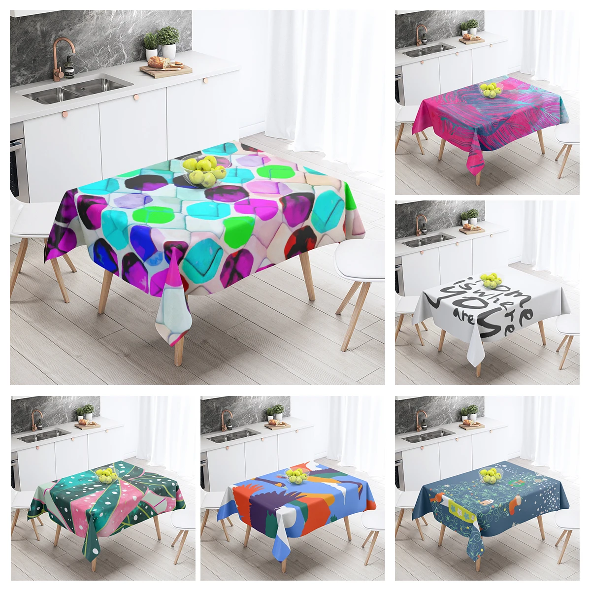 Home tablecloths for dining decoration and rectangular table accessories waterproof cloth Anti-stain restaurant abstract plant