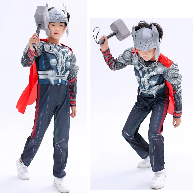 Thor Costume Superhero Thor Cosplay Muscle Costume Jumpsuit Mask Hammer Suit Halloween Carnival Clothes