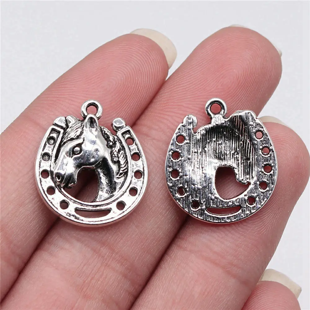 10pcs/lot 21x19mm Horseshoe Horse Charms For Jewelry Making Antique Silver Color 0.83x0.75inch