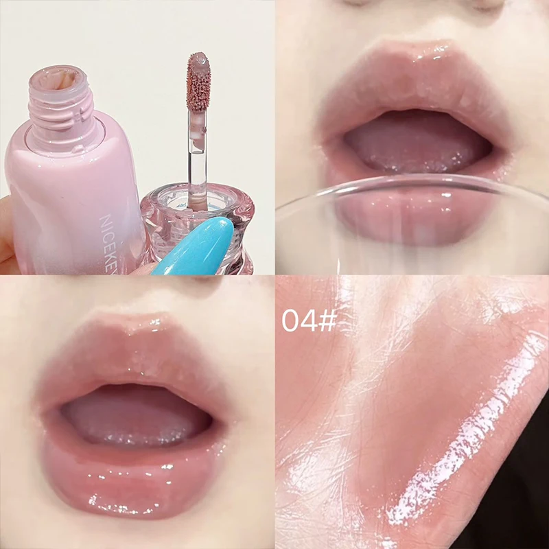 NICEKEY Moisturizing Lipgloss Volumizing Lip Glaze Makeup Nourishing Mirror Watery Lip Stain Tint Hydrating Lip Gloss Cosmetics