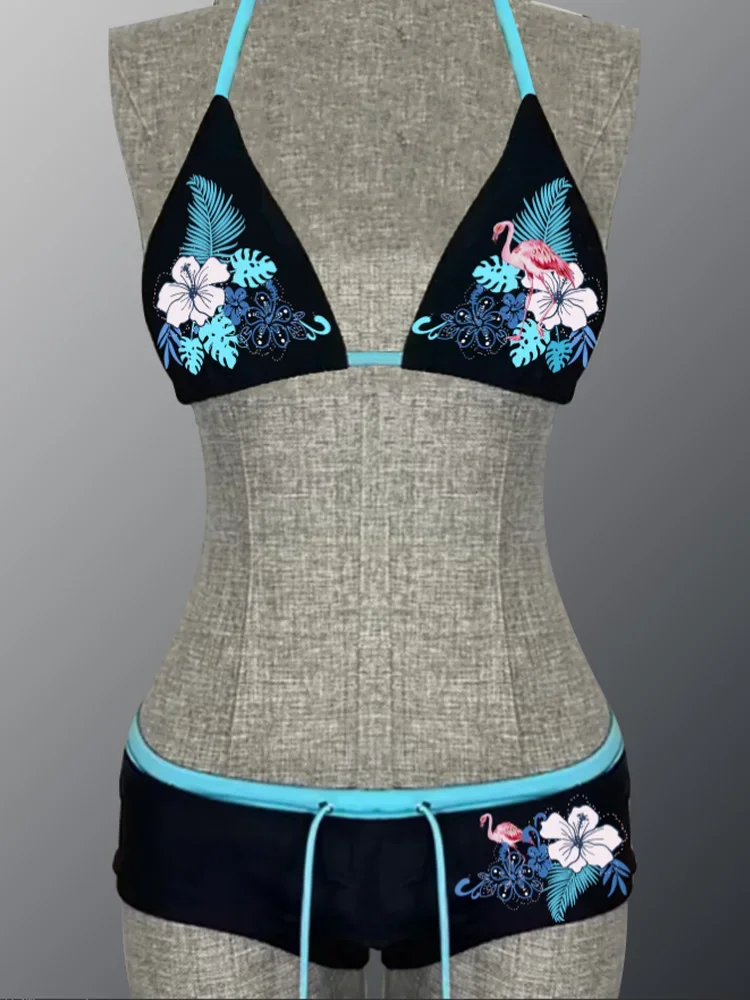 

2 Piece Set Women Split Swimsuit Beach Bikini 2025 New Summer Swimwear Bikinis Set Sexy Hottie Print Laced Up Backless Bikini
