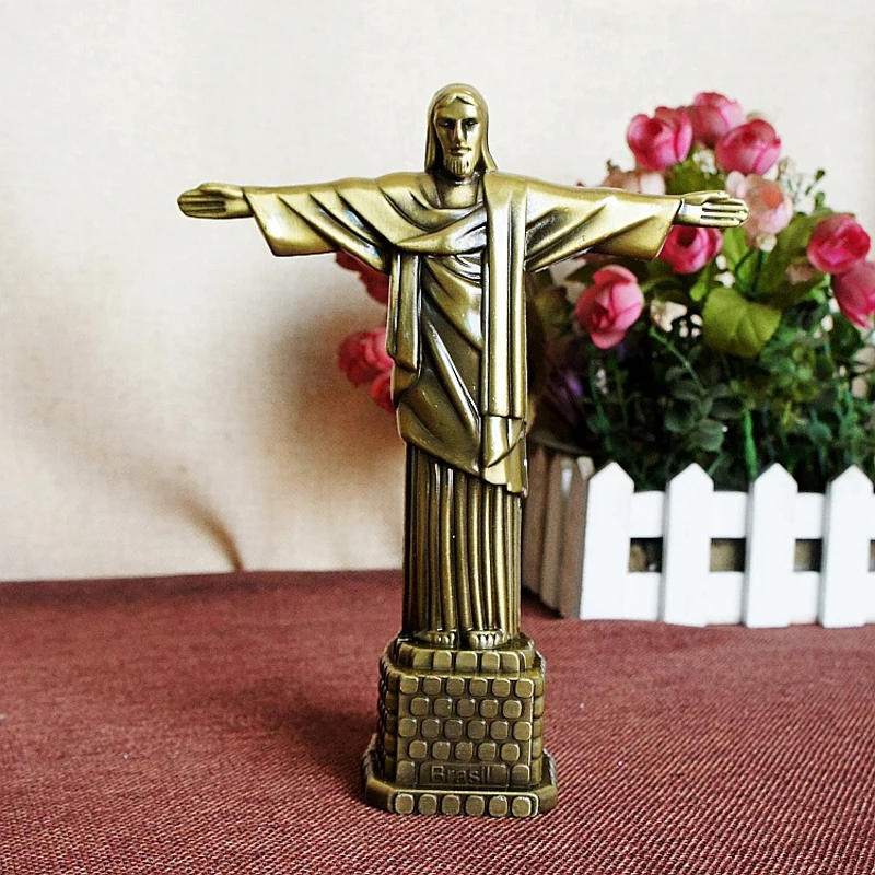 ERMAKOVA Metal Statue of Jesus Figurine Art Christian Statue Crist Redentor Jesus Christ Sculpture Model Home Decoration