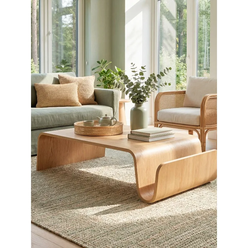 Curved plywood coffee table mid-century modern living room furniture solid wood coffee table wood