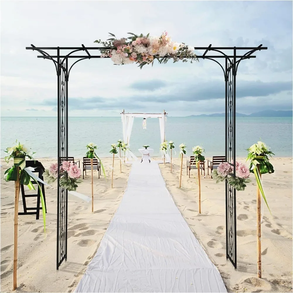 

Metal Garden Flower Arch Pergola Weddings Arbors Arch, Iron16mm Tube Flat Top Courtyard Iron Arch for Climbing Plants, Wedding